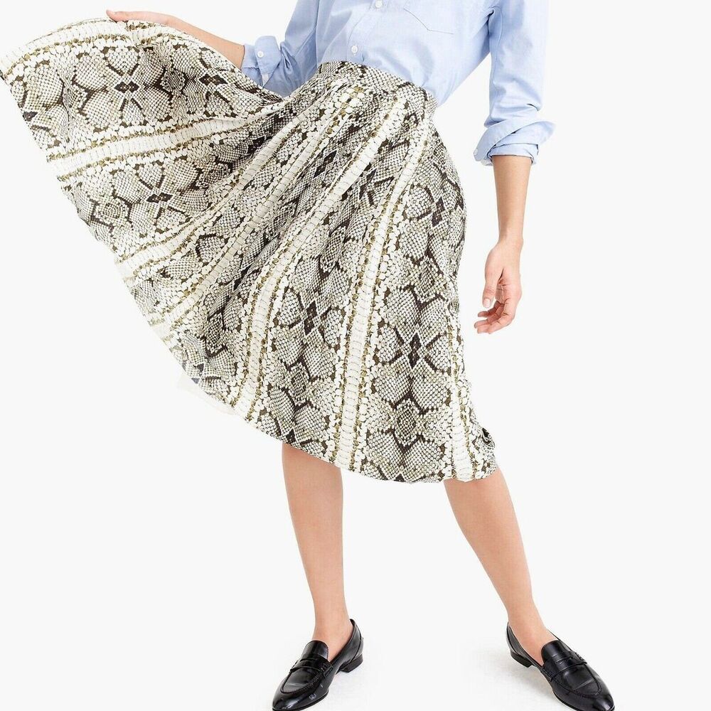 J. CREW Pleated midi skirt in snakeskin print M0587 // 0